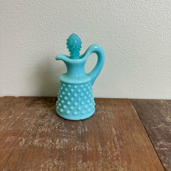Fenton Glass Milk Glass Hobnail Turquoise Blue Cruet with‎ stopper - Picture 1 of 10